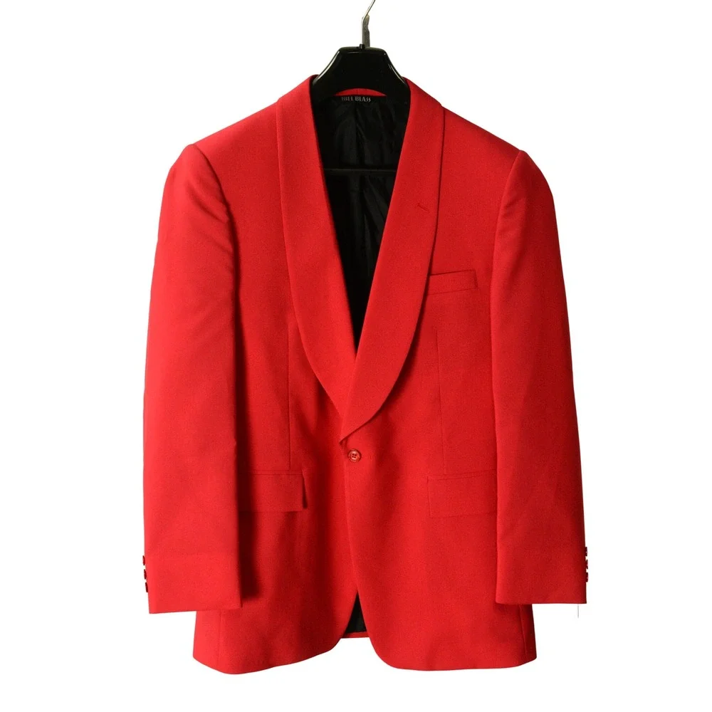 90s Vintage Bill Blass Red Blazer Mens 40R Shawl Lapel 1 Button Formal Jacket